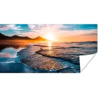 PosterMonkey Poster Zonsondergang - Zee - Berg - Horizon - Landschap - Blauw - 120x60 cm