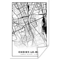 PosterMonkey Poster Frankrijk - Choisy-le-Roi - Plattegrond - Stadskaart - Kaart - Zwart wit - 60x90 cm
