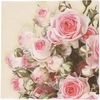 Ambiente 40x Geel met rozen/bloemen voorjaar servetten 33 x 33 cm - Feestservetten
