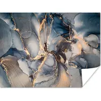 PosterMonkey Poster Marmer - Grijs - Blauw - Luxe - Goud - 80x60 cm