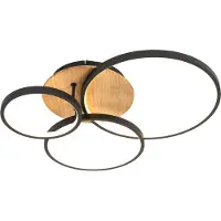 QAZQA Plafondlamp zwart met hout incl. LED 3-staps dimbaar 3-lichts - Alec