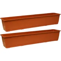 Geli Plantenbak - Set van 3x stuks - terracotta - rechthoekig - kunststof - 80 x 17,5 cm - Bloembakken/plantenbakken voor binnen/buiten