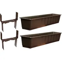 Geli Set van 5 kunststof plantenbakken bruin rechthoekig 80 cm met 10 verstelbare balkon/muurbeugels