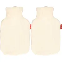 Hugo Frosch 2x Gebreide kruiken gebroken wit 1,8 liter met kabelpatroon - warmwaterkruik