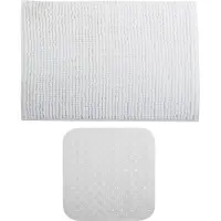 MSV Douche anti-slip mat en droogloop mat - Sevilla badkamer set - rubber/microvezel - wit