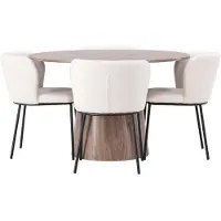Ebuy24 Lanzo eethoek tafel naturel en 4 Edina stoelen wit.
