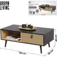 CALICOSY VERFRAAIDE SALONTAFEL MET HANDVATTEN MET LEDEREFFECT 100X50XH40CM