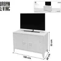 Urban Living "INDUSTRIEL WHITE" TV-meubel van metaal met 2 deuren 100x40xH53 cm