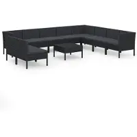 vidaXL 11-delige Loungeset met kussens poly rattan zwart