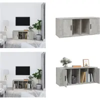vidaXL Tv-meubel 100x35x40 cm bewerkt hout betongrijs - Tv-kast - Tv-kasten - Tv-meubel - Tv-meubel Met LED-verlichting