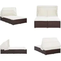 vidaXL Ligbed met kussen 2-persoons poly rattan bruin - Ligbed - Ligbedden - Zonnebed - Zonnebedden
