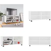vidaXL Tv-meubel met wieltjes 90x35x35 cm bewerkt hout wit - Tv-meubel - Tv-meubels - Tv-meubelen - Tv-meubilair