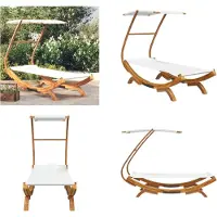 vidaXL Loungebed met luifel 100x190x134 cm massief gebogen hout crème - Loungebed - Loungebedden - Tuinbed - Zonnebed