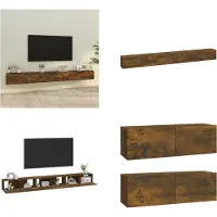 vidaXL 3-delige Tv-meubelset bewerkt hout gerookt eikenkleurig - Tv-kast - Tv-kasten - Tv-meubel - Hifi-meubel
