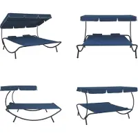vidaXL Loungebed met luifel en kussens blauw - Ligstoel - Ligstoelen - Ligbed - Ligbedden