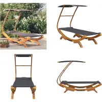 vidaXL Loungebed met luifel 100x190x134 cm gebogen hout antracietkleur - Loungebed - Loungebedden - Tuinbed - Zonnebed