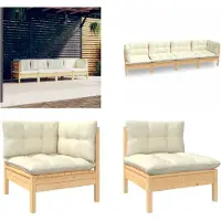 vidaXL 4-delige Loungeset met crèmekleurige kussens massief grenenhout
