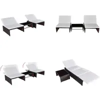 vidaXL Tuinstoelen 2 st verstelbaar met tafel poly rattan bruin - Verstelbare Tuinstoel - Verstelbare Tuinstoelen - Tuin Stoel - Terrasstoel
