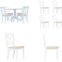 vidaXL 5-delige Eethoek massief rubberwood wit en bruin - Eetset - Eetsets - Eethoek - Eethoeken