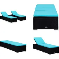 vidaXL 3-delige Ligbeddenset met theetafel poly rattan zwart - Ligbed - Ligbedden - Ligbeddenset - Ligbeddensets