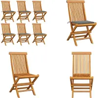 vidaXL Tuinstoelen met grijze kussens, 6 stuks. Massief teakhout - Tuinstoel - Tuinstoelen - Houten tuinstoel - Houten tuinstoelen