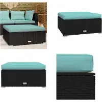 vidaXL Tuinvoetenbank met kussen 70x70x30 cm poly rattan zwart - Tuinvoetenbank - Tuinvoetenbanken - Voetensteun - Voetenbank