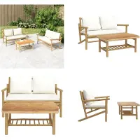 vidaXL 2-delige Loungeset met kussens bamboe crèmewit
