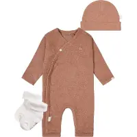 Noppies - KLEDINGSET (3delig) - Boxpak Nevis, Mutsje Nevel Cafe Au Lait Melange, met sokjes - Maat 56