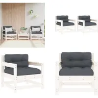 vidaXL Tuinstoelen met kussens 2 st massief grenenhout wit