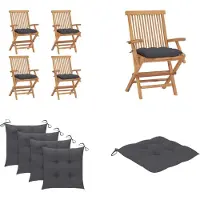 vidaXL Tuinstoelen met antraciet kussens, 4 stuks. Massief teakhout - Tuinstoel - Tuinstoelen - Houten tuinstoel - Tuinstoel van massief hout