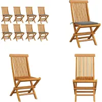vidaXL Tuinstoelen 8 st met grijze kussens massief teakhout - Tuinstoel - Tuinstoelen - Tuin Stoel - Tuin Stoelen