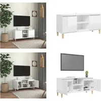vidaXL Tv-meubel met houten poten 103,5x35x50 cm hoogglans wit - Tv-kast - Tv-kasten - Tv-standaard - Tv-standaarden