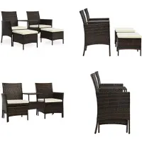 vidaXL Tuinbank met tafeltje en krukken tweezits poly rattan bruin - Bankset - Banksets - Loungeset - Loungesets