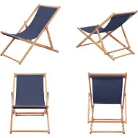 vidaXL Strandstoel inklapbaar stof en houten frame blauw - Strandstoel - Strandstoelen - Houten Stoel - Houten Stoelen