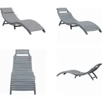 vidaXL Zonnebed met kussen, grijs, massief acaciahout - Zonnebed - Zonnebedden - Ligstoel - Ligstoelen