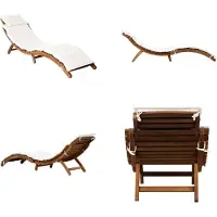 vidaXL Ligbed met kussen massief acaciahout crème - Ligstoel - Ligstoelen - Houten Loungestoel - Houten Loungestoelen