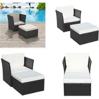 vidaXL Tuinstoel met voetenbank poly rattan zwart - Tuin Eetstoel - Tuin Eetstoelen - Tuinstoel - Tuinstoelen