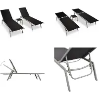 vidaXL Ligbedden 2 st met tafel staal en textileen zwart - Ligstoel - Ligstoelen - Ligbed - Ligbedden