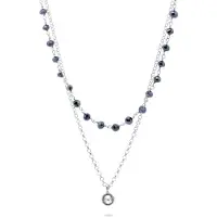 New Bling 9NB-1357 Zilveren Ketting met Twee Lagen - Kraaltjes - Hematiet - 3,5mm - 36+4cm - jasseron - 40+4cm - Zirkonia Hangertje - 5,6mm Doorsnee - Rhodium - Zilver