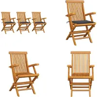 vidaXL Tuinstoelen 3 st met antracietkleurige kussens massief teakhout - Tuinstoel - Tuinstoelen - Tuin Stoel - Tuin Stoelen