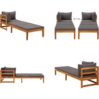 vidaXL Ligbed met 1 armleuning massief acaciahout donkergrijs - Ligstoel - Ligstoelen - Ligbed - Ligbedden