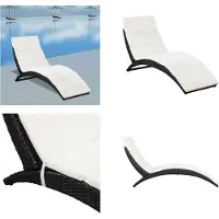 vidaXL Ligbed inklapbaar met kussen poly rattan zwart - Ligstoel - Ligstoelen - Lig Stoel - Lig Stoelen
