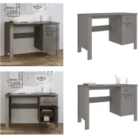 vidaXL Bureau HAMAR, lichtgrijs, 113x50x75 cm, massief grenenhout - Bureau - Bureaus - Houten bureau - Kantoorbureau