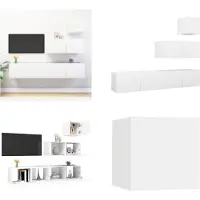 vidaXL 4-delige Tv-meubelset bewerkt hout wit - Tv-kastenset - Tv-kastensets - Tv-kasten - Tv-meubelset