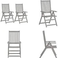 vidaXL Tuinstoelen 2 st verstelbaar massief acaciahout grijs - Houten Stoel - Houten Stoelen - Tuin Stoel - Tuin Stoelen