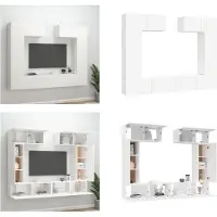 vidaXL 6-delige Tv-meubelset bewerkt hout wit - Tv-kast - Tv-kasten - Tv-meubel - Hifi-meubel