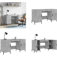 vidaXL Bureau, betonkleur, 140x50x75 cm, houtvezel - Bureau - Bureaus - Kantoorbureau - Computerbureau