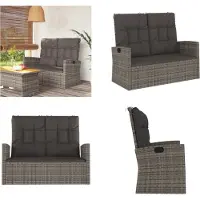 vidaXL Tuinbank verstelbaar met kussens 118 cm poly rattan grijs - Tuinbank - Tuinbanken - Tuinbankje - Bank