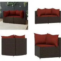 vidaXL Tuinhoekbanken met kussens 2 st poly rattan bruin - Hoekbank - Hoekbanken - Sectionele Hoekbank - Tuinbank