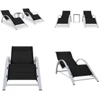 vidaXL Zonnebedden, 2 stuks met tafel, aluminium, zwart - Tuinligbed - Tuinligbedden - Zonnebed - Zonnebedden